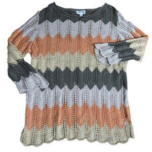 St. Johns Bay Womens XL Multicolor Chevron Knit Sweater XL Ramie & Cotton